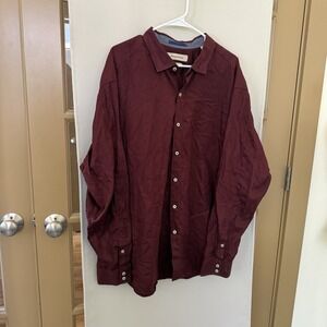 Tommy Bahama Men's XXL Maroon Burgundy Checker Print Long Sleeve Button Up Shirt